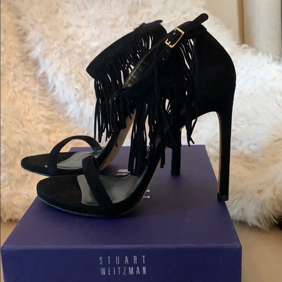 NIB Stuart Weitzman Love Fringe Size 7 Black Suede - Picture 7 of 10